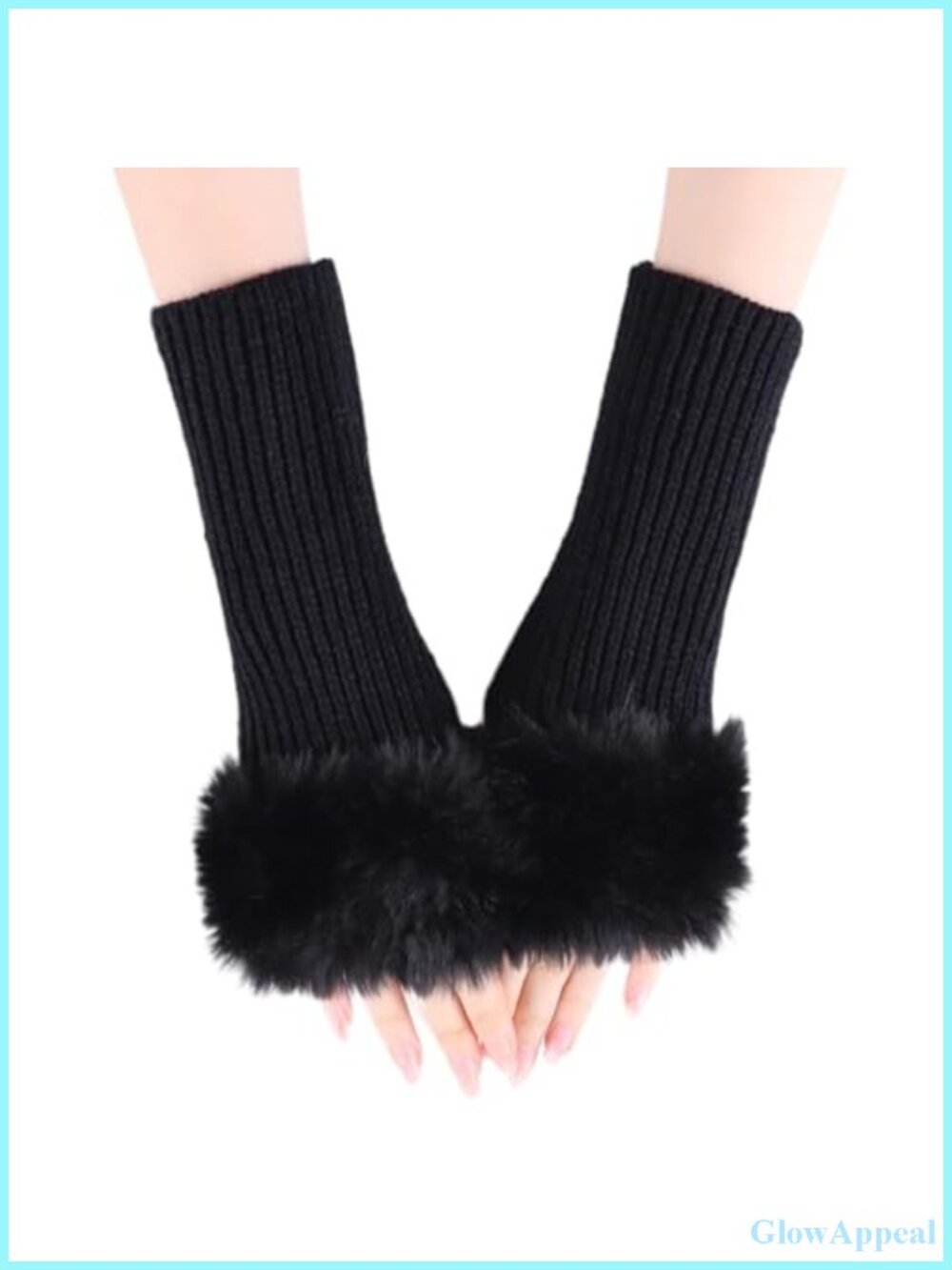 Knitted Fingerless Gloves Arm Warmers with Faux Fur Thumb Hole
